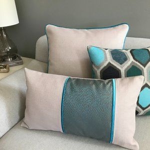 Blue Leaves & Off White Pillow Cover 14" x 24"